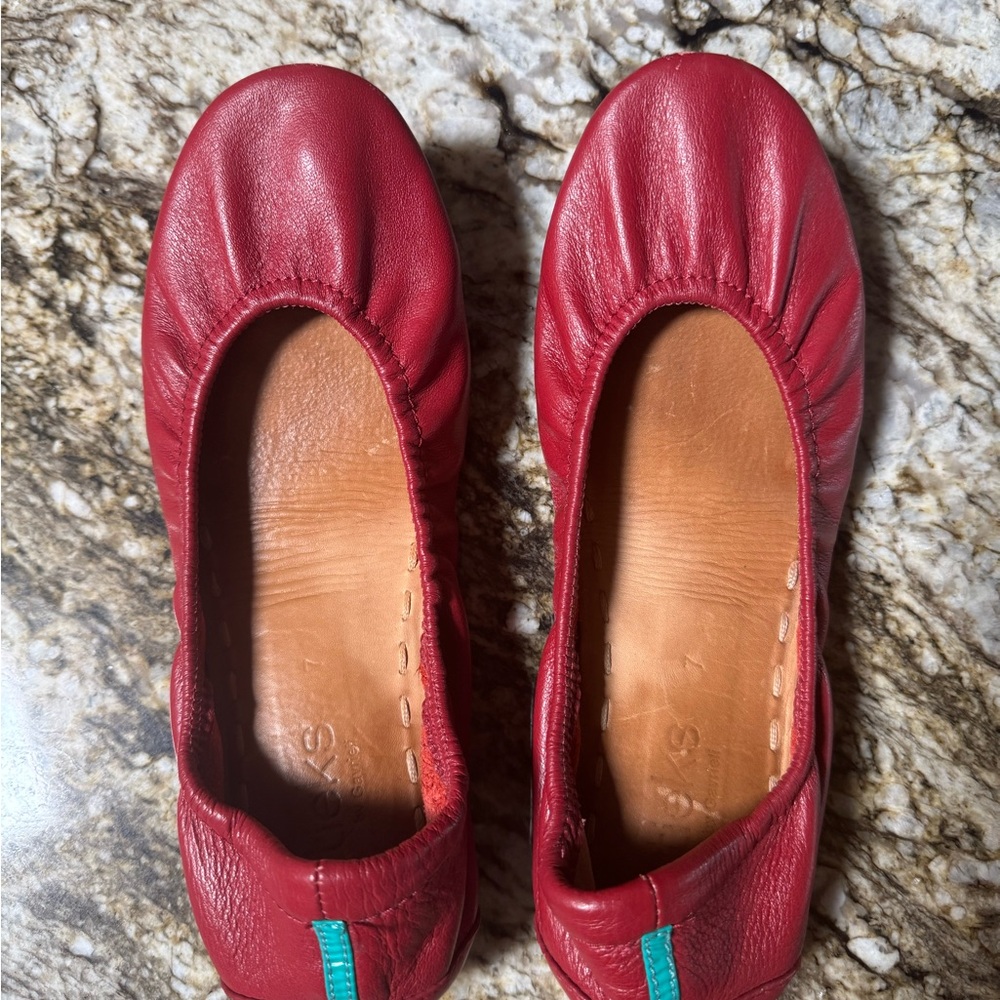 Red Leather Ballet Flats with Elastic Design